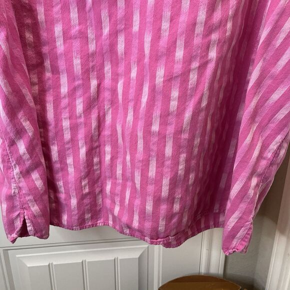 Lane Bryant Pink Striped Half Sleeve Elastic Cuff V Neck Popover Top Women Sz 20 - Picture 3 of 9